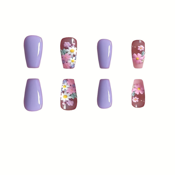 Flower-Decorated Press-On Nail Art Bowlift