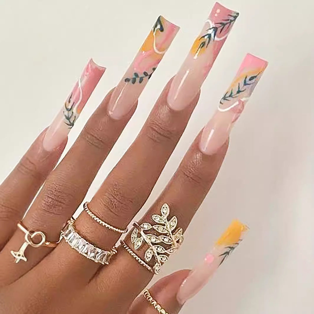Floral Art Press-On Nails Bowlift