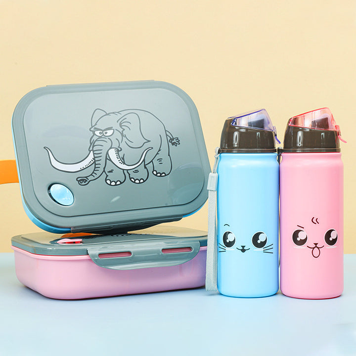 Cute Cat Face Water Bottle and Lunch Box Set