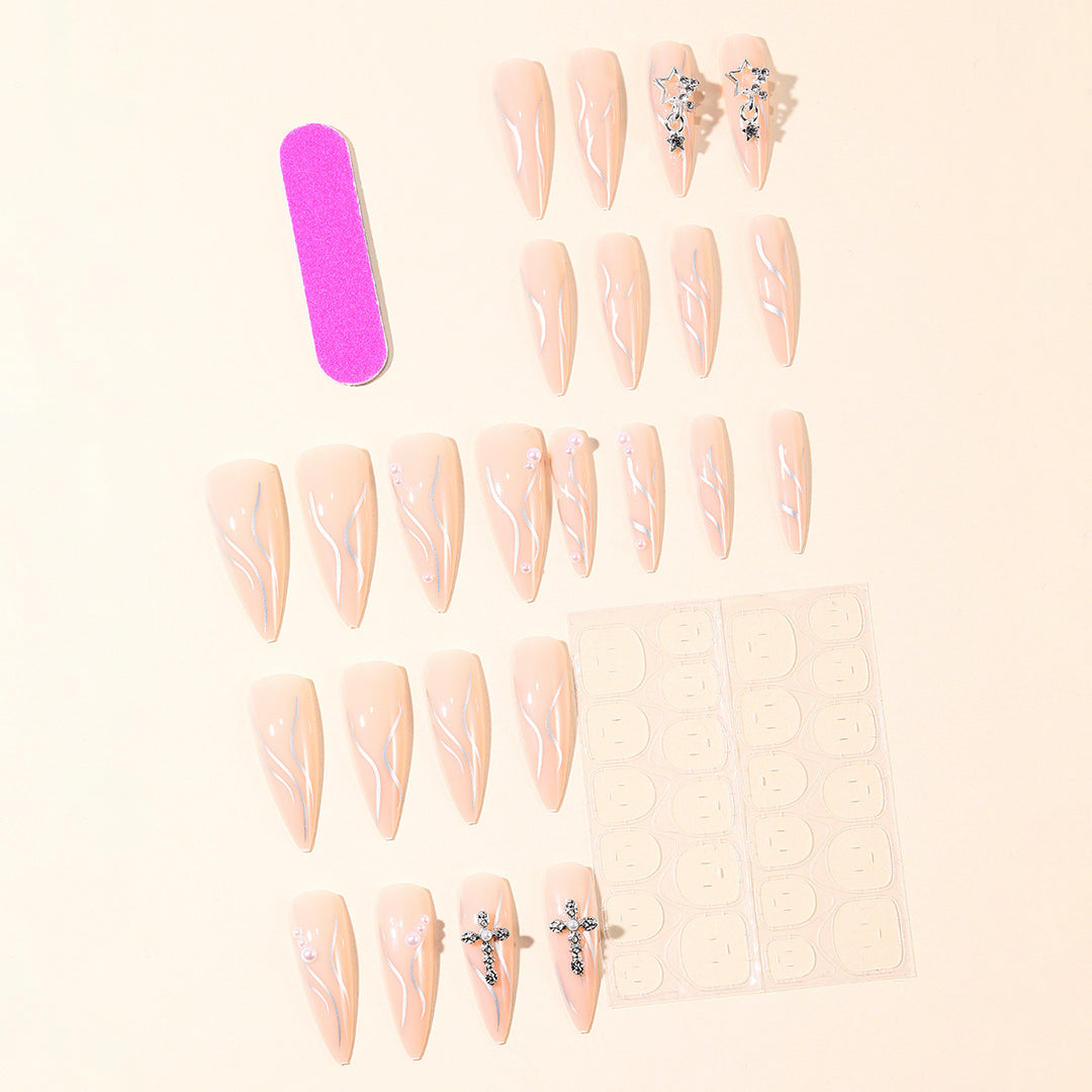 Stiletto Acrylic Nail Art Extensions with Decorative Accents Bowlift