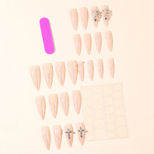 Stiletto Acrylic Nail Art Extensions with Decorative Accents Bowlift