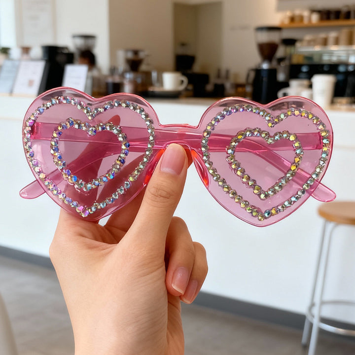 Rhinestone-Embellished Heart-Shaped Sunglasses Bowlift 1787141238