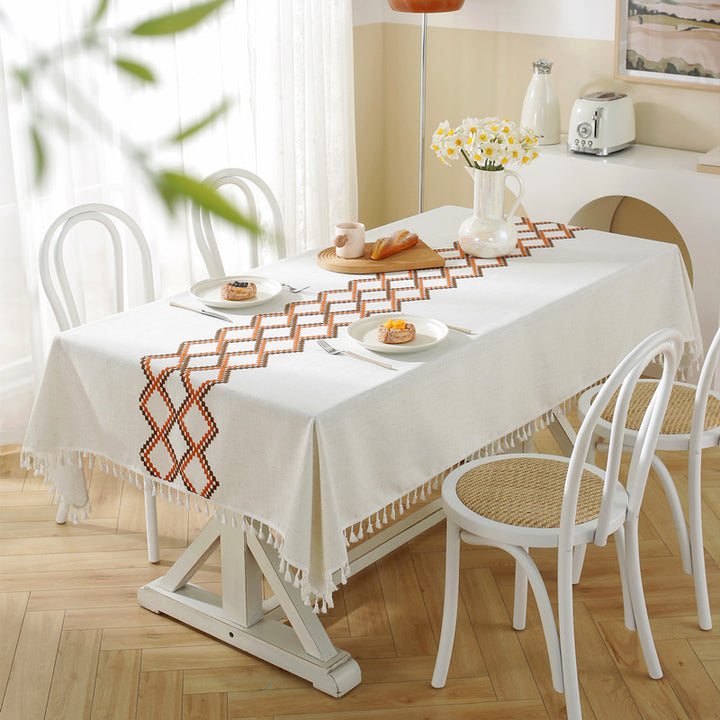 Elegant Geometric Fringe Tablecloth