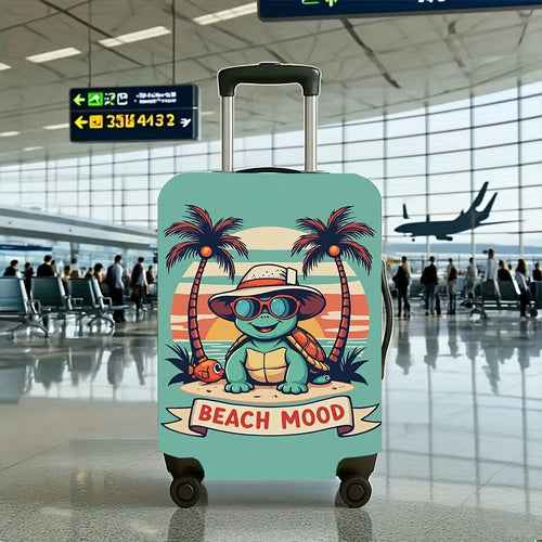 Unisex non-elastic suitcase cover with beach turtle motif, stretchy zipper protection for trolley Bowlift