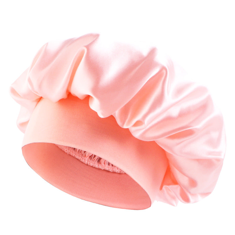 Satin sleep bonnet with wide protective elastic band Bowlift