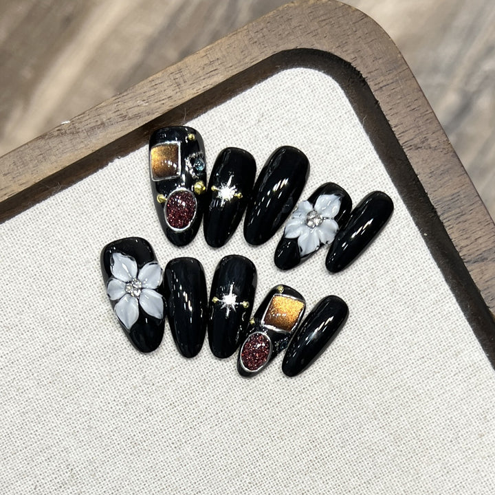 Decorative Floral Stiletto Press-On Nail Set Bowlift