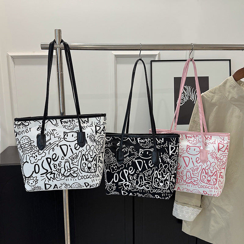 WoArtistic Graphic Print Shoulder Tote Bag Bowlift