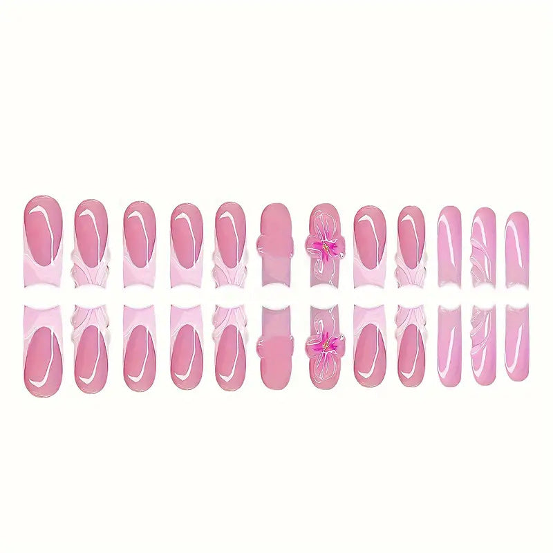 Floral Decorative Press-On Nail Set Bowlift
