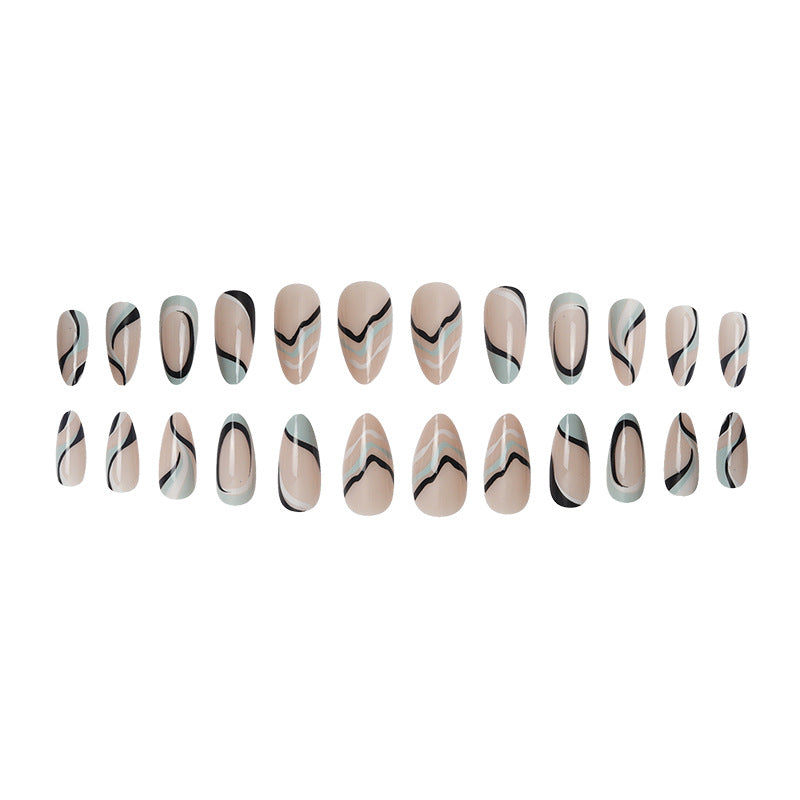 Artistic Stiletto Press-On Nails with Modern Swirl Design Bowlift