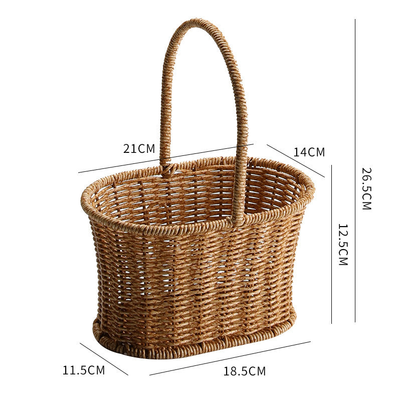Decorative Woven Storage Basket with Mushroom Emblem Bowlift
