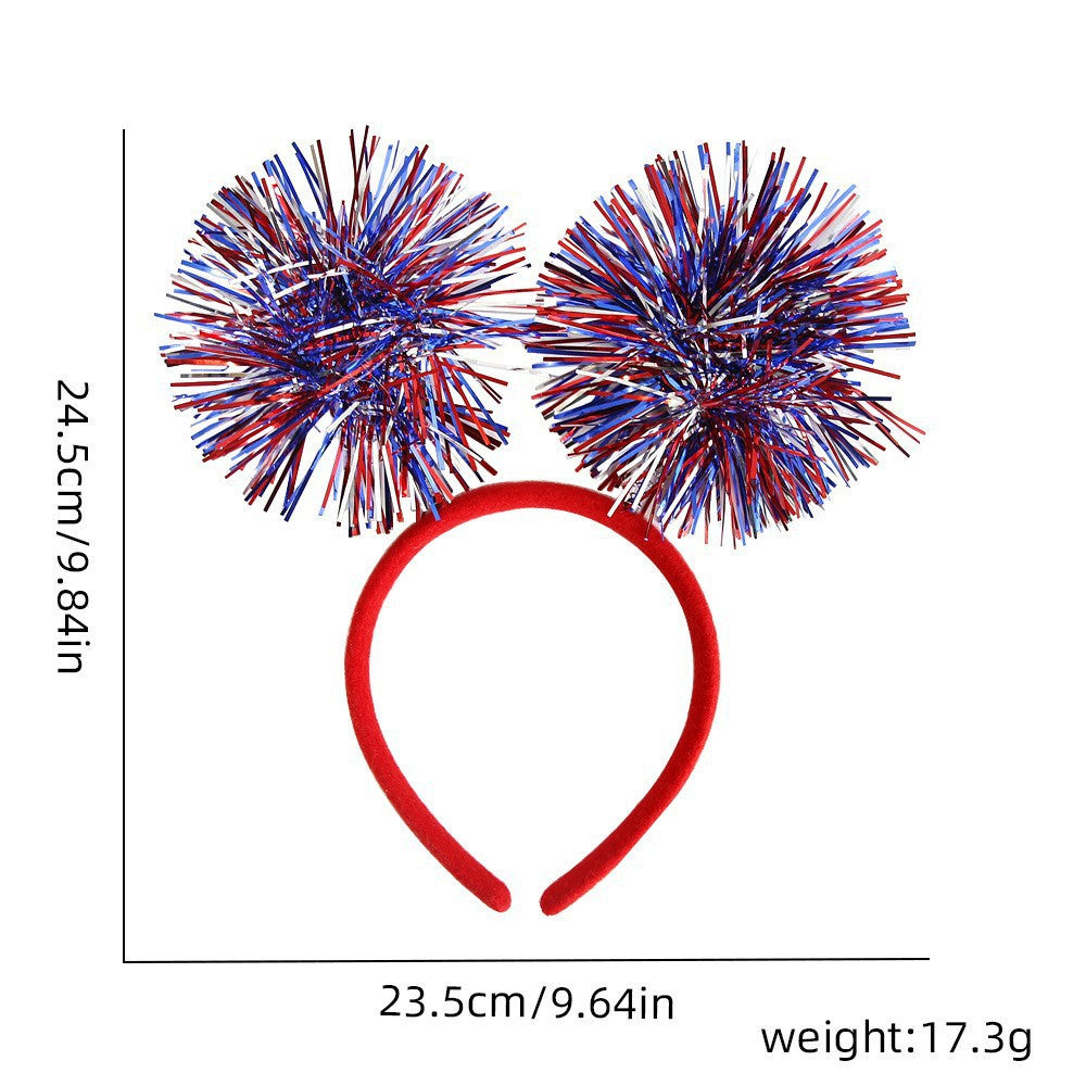 Women's Independence Day patriotic pompom headband with tinsel star toppers Bowlift