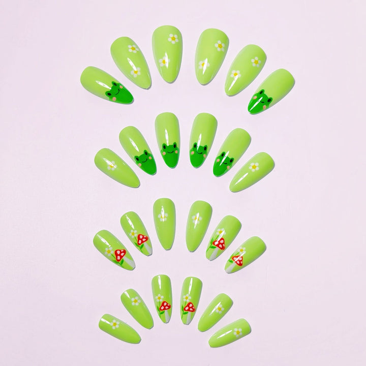 Artificial nails with cute frog and flower design Bowlift