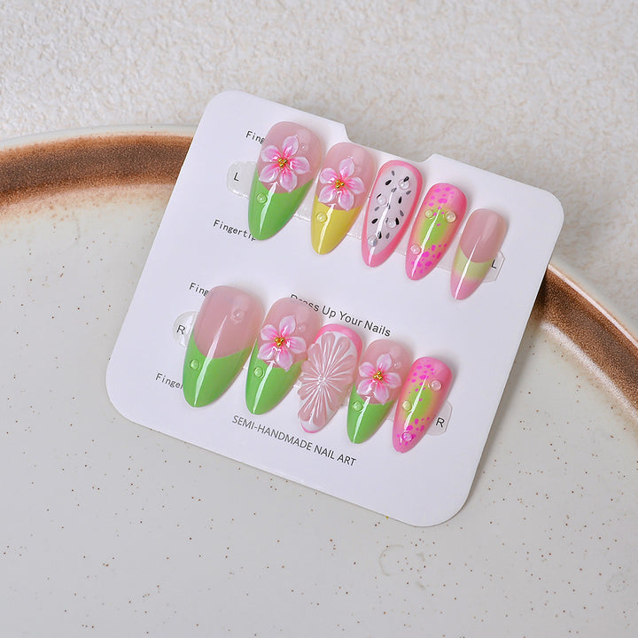 Artistic Floral-Patterned Press-On Nail Set Bowlift