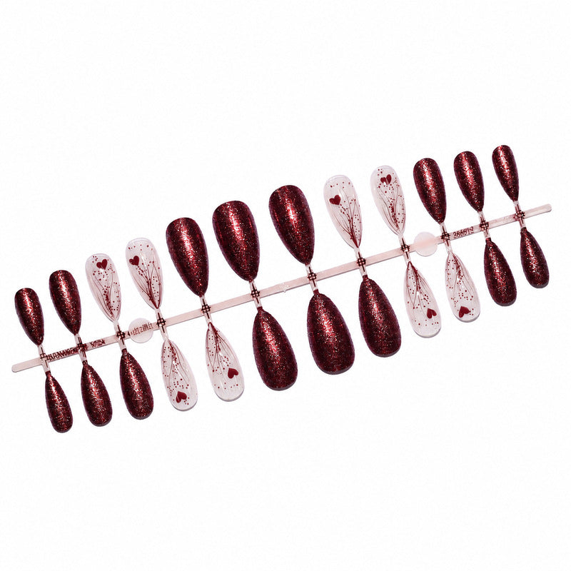 Luxury artificial nails with glitter and heart design Bowlift