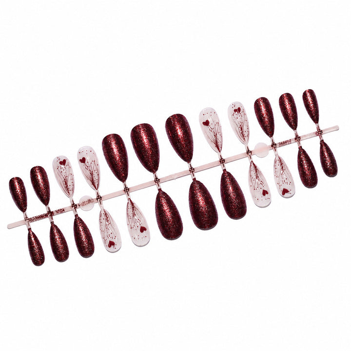 Luxury artificial nails with glitter and heart design Bowlift
