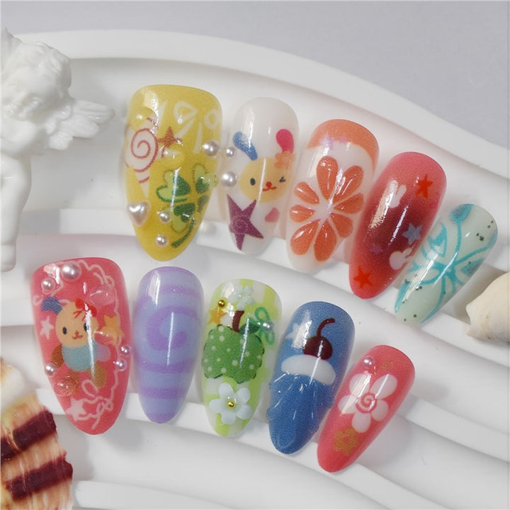 Artistic Cartoon-Themed Press-On Nail Art Set Bowlift