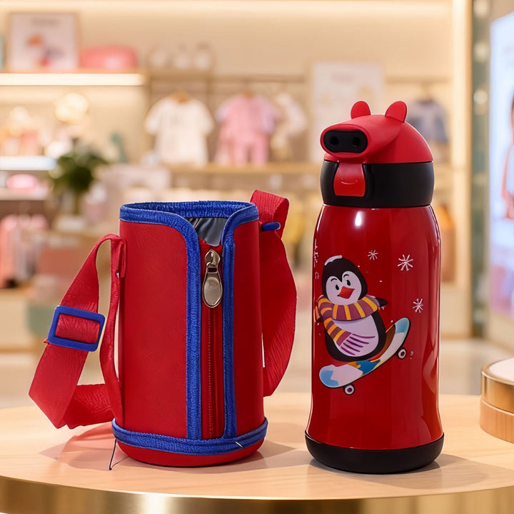 Women's Insulated Water Bottle with Practical Carry Strap and Animal Design Bowlift