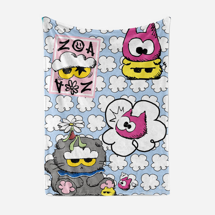 Artistic Cartoon Cat-Themed Fleece Throw Blanket