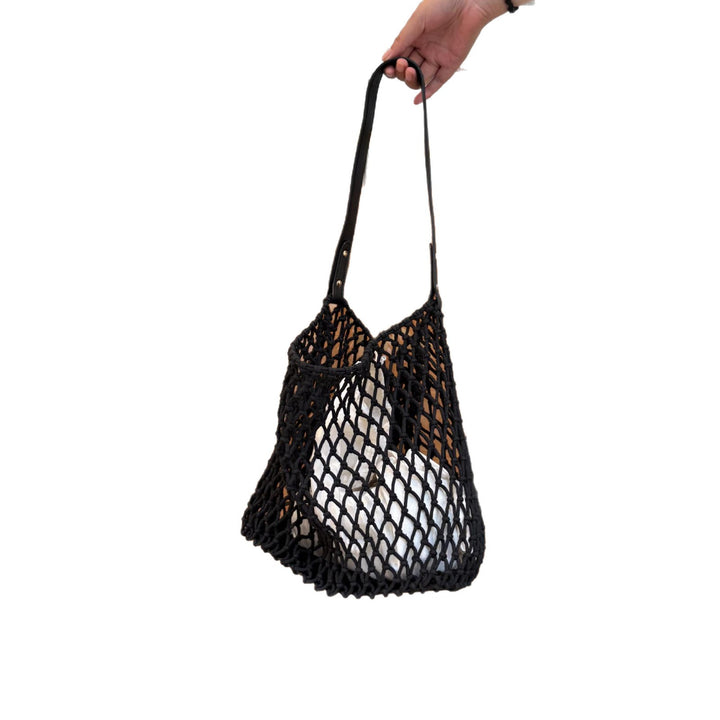 Elegant mesh bag with leather handles Bowlift