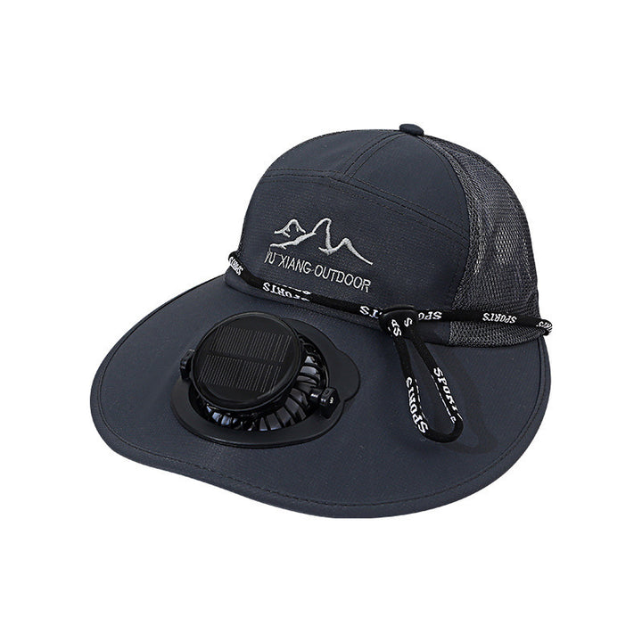 Ventilated outdoor sun hat with integrated solar fan detachable solar panel breathable mesh and adjustable chin strap Bowlift