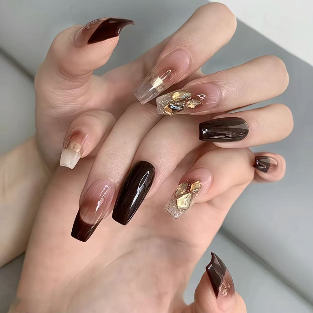 Artificial nails with luxury embellishments and stylish color gradients Bowlift