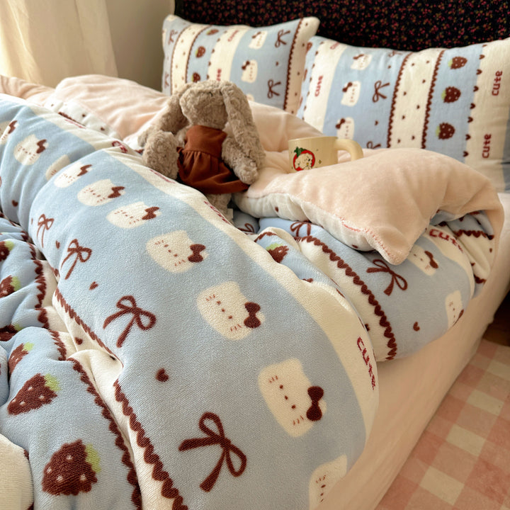 Children's Plush Reversible Teddy Patchwork Comforter Bed Set