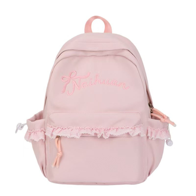 Embroidered Ruffled Backpack Bowlift