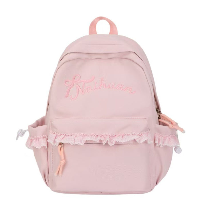 Embroidered Ruffled Backpack Bowlift