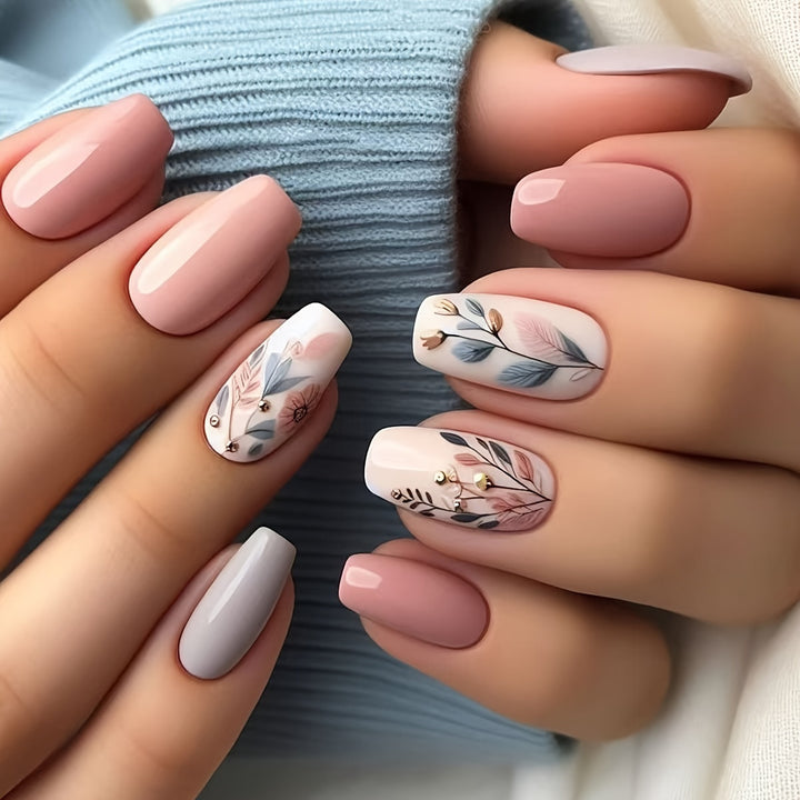 Floral Art Acrylic Nail Set Bowlift