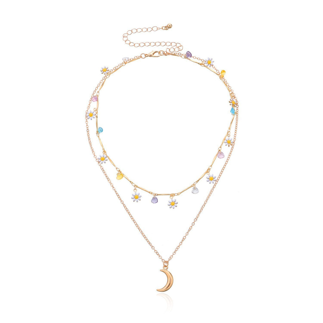 Layered Moon and Daisy Pendant Necklace Bowlift