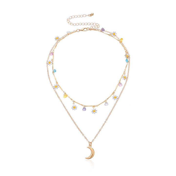 Layered Moon and Daisy Pendant Necklace Bowlift