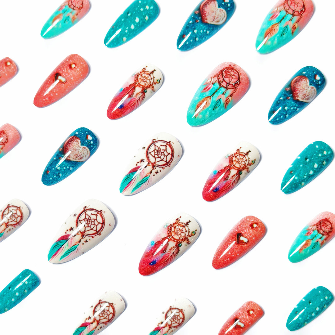 Artificial nails with intricate dreamcatcher design Bowlift
