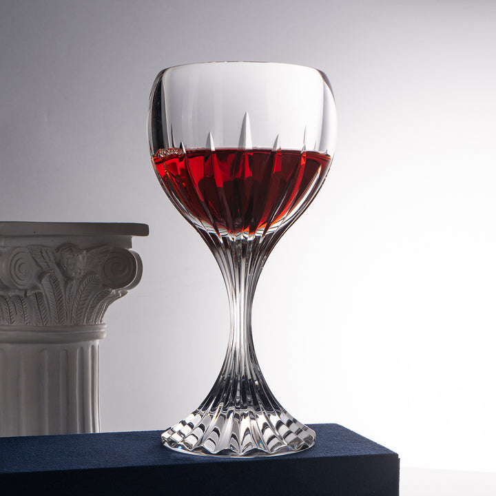 Tall Stem Cut Crystal Wine Goblet with Faceted Stem Bowlift