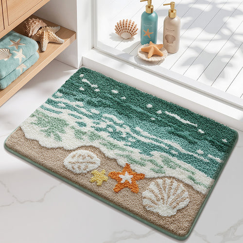 Coastal Beach-Themed Bath Mat Bowlift