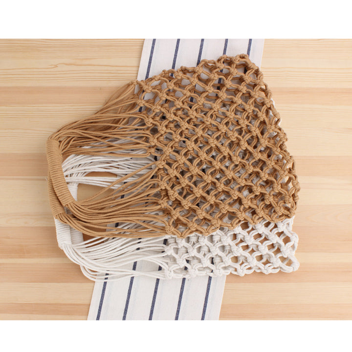 Handmade mesh tote bag with ergonomic carrying handle Bowlift