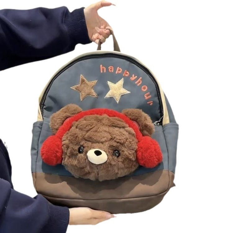 Backpack with Cute Plush Toy and Charming Design Bowlift