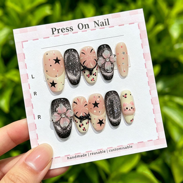 Decorative Press-On Nail Art Set with Cross and Gem Accents