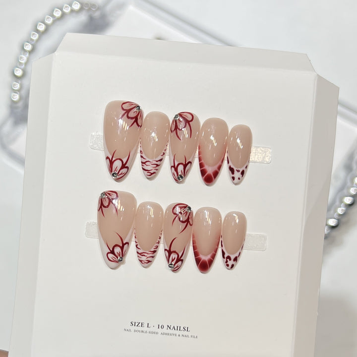 Artistic Floral Press-On Nail Design Set Bowlift