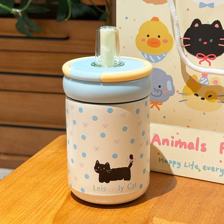 Women's Insulated Drinking Cup with Secure Flip Lid and Cute Cat Design Bowlift