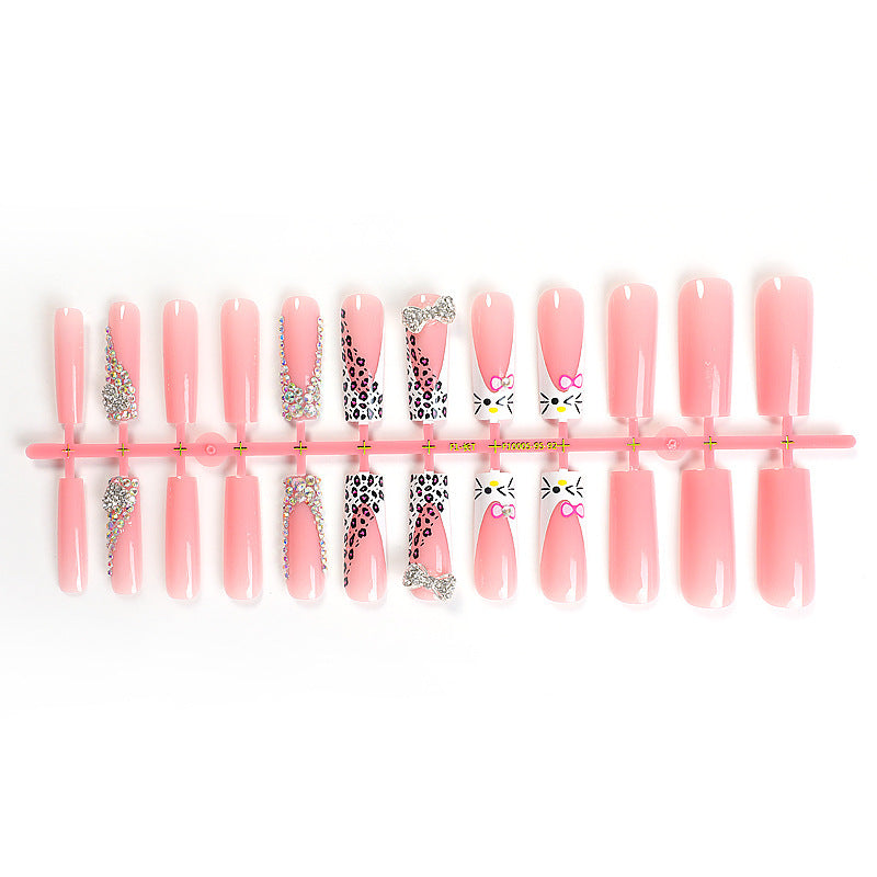 Glamorous artificial nail set with sparkling rhinestone embellishments and creative animal designs Bowlift