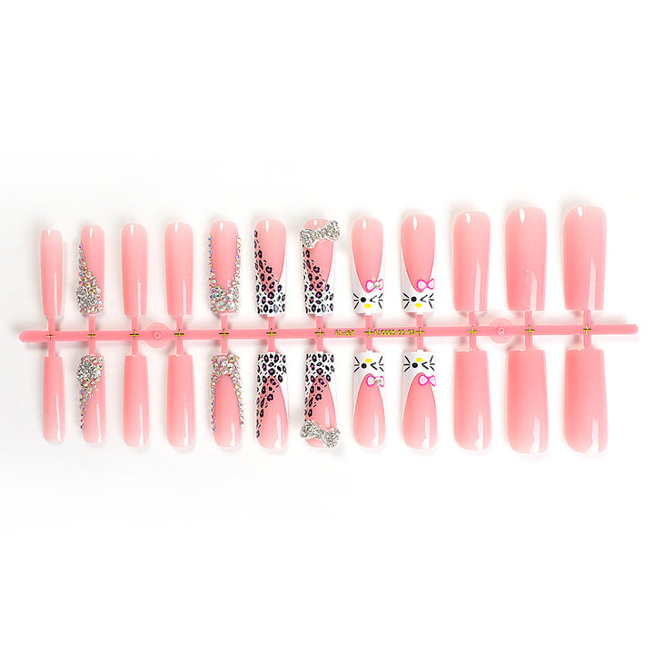 Glamorous artificial nail set with sparkling rhinestone embellishments and creative animal designs Bowlift
