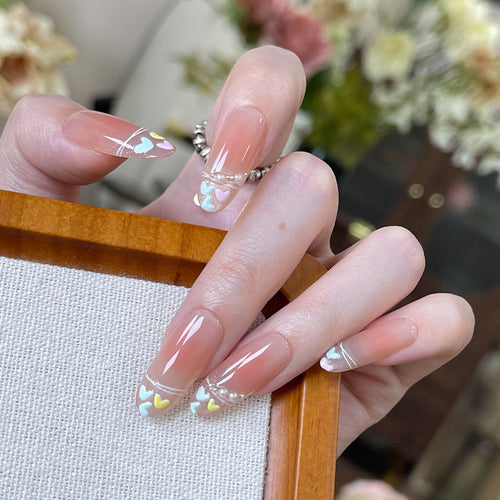 Heart-Themed Press-On Nail Set with Decorative Accent Bowlift