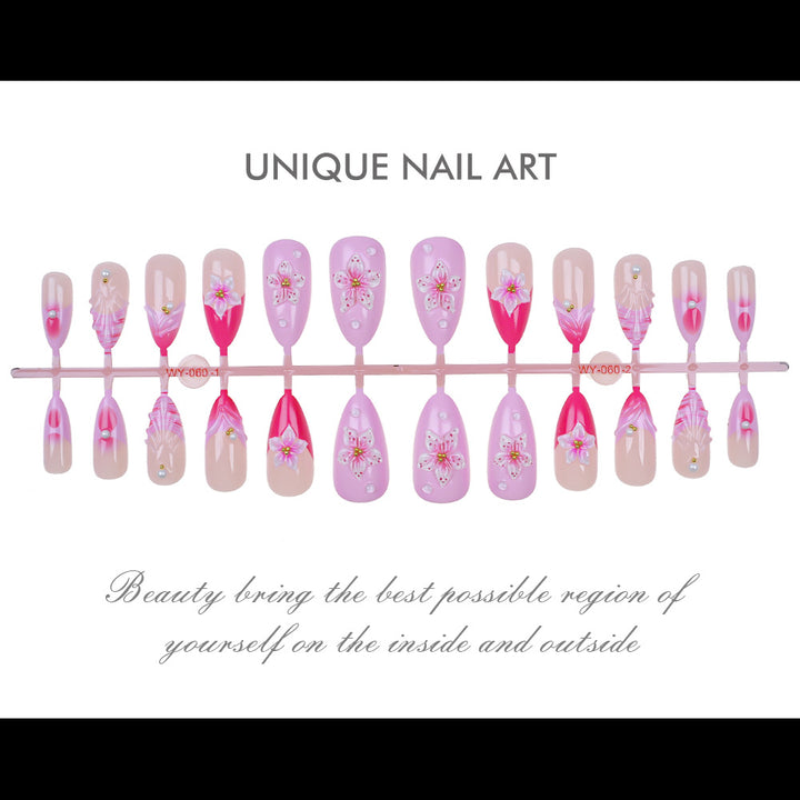 Elegant Floral-Accented Press-On Nail Set Bowlift