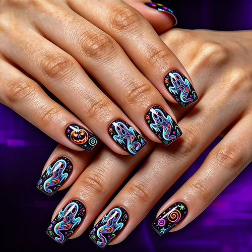 Artistic Halloween-Themed Press-On Nail Design Bowlift