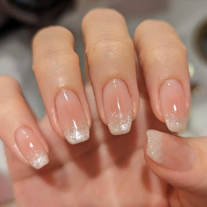 Glossy French Tip Press-On Nails with Glitter Accents Bowlift