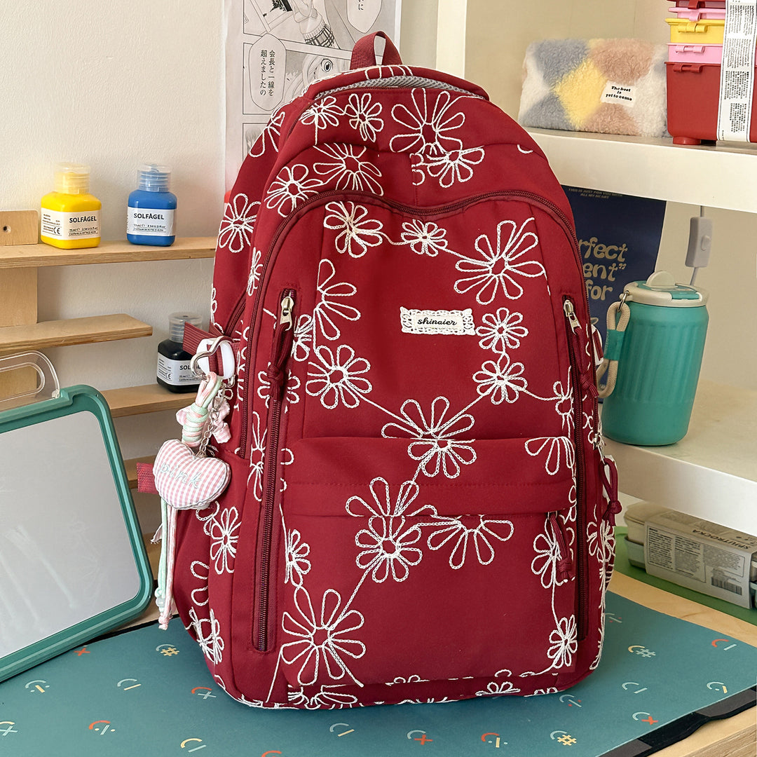 Embroidered Floral Patterned Backpack Bowlift
