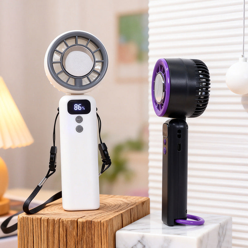 Women Multifunctional Hand Fan with LED Display and USB Charging Function Bowlift