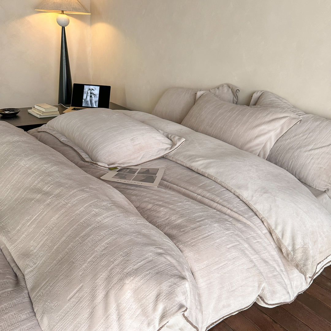 Plush Textured Reversible Duvet Cover Set with Quilted Finish