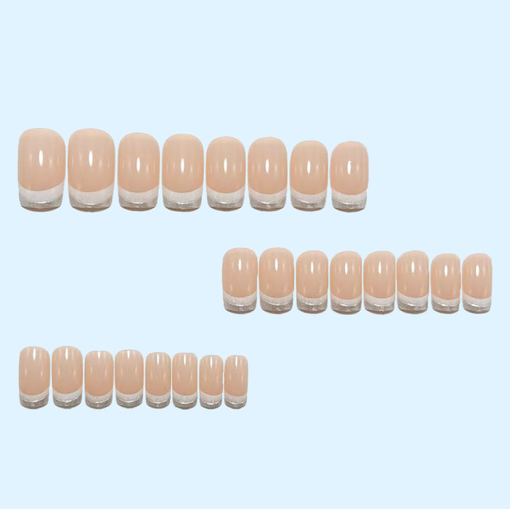 Elegant Artificial Nails with Glitter French Tip Bowlift