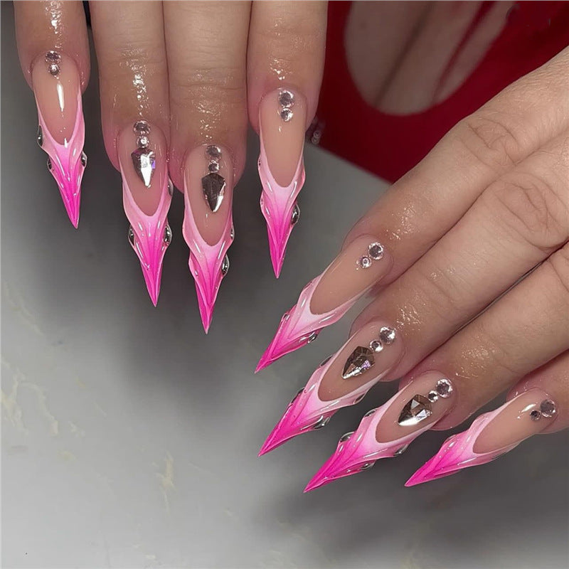 Stiletto Press-On Nail Extensions with Rhinestone Accents Bowlift